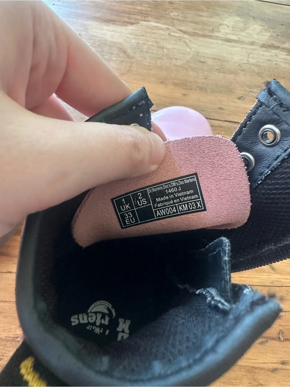 Dr. Martens Pink Patent 1460 J Combat Boots Size 2
